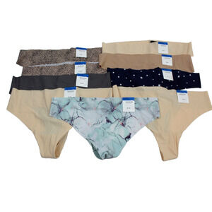 Lot Thong Panties Underwear 9 Alfani Womens XL Gray Leopard Beige Blue Nude